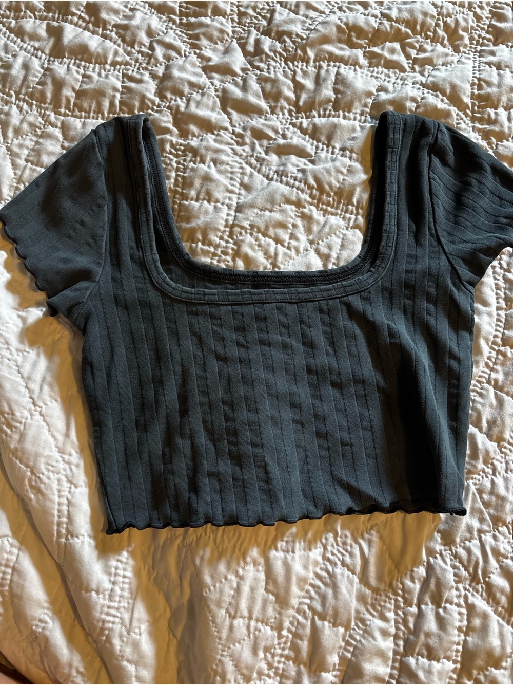 Offline by Aerie Ribbed Square Neck Crop Top XS Charcoal Gray